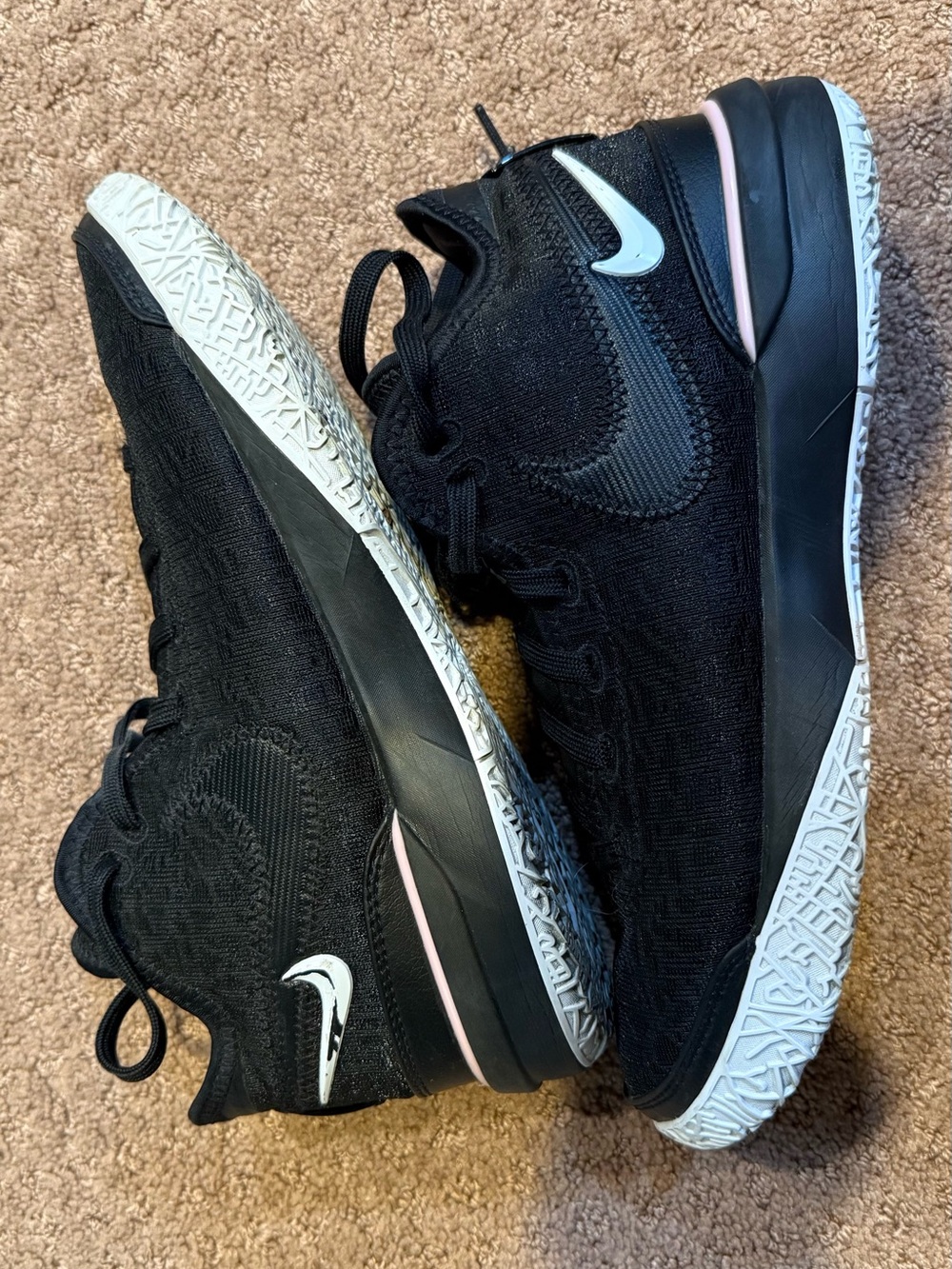 LeBron James Nike Black Knit Basketball Sneakers with White Swoosh and Pink Trim